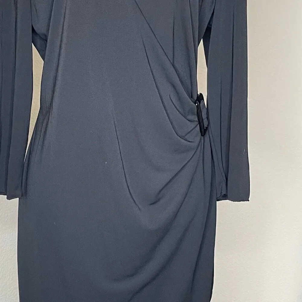 New York & Company Corporate Goth Faux Wrap Buckle Dress Black XL